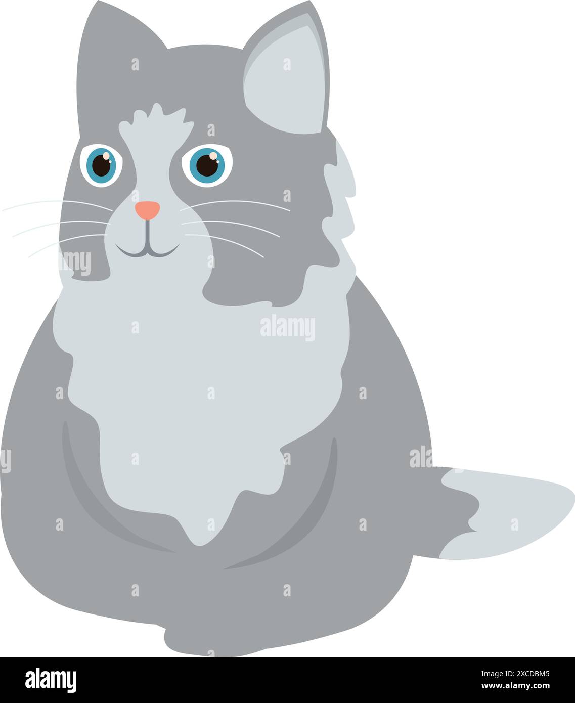 Chat tabby gris et blanc assis avec une expression heureuse sur son visage Illustration de Vecteur