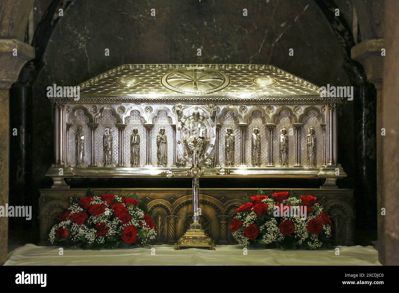 Sarcophage de Santiago Apostol, Cripta, Cathédrale, Saint Jacques de Compostelle, Galice, Espagne, province. Banque D'Images