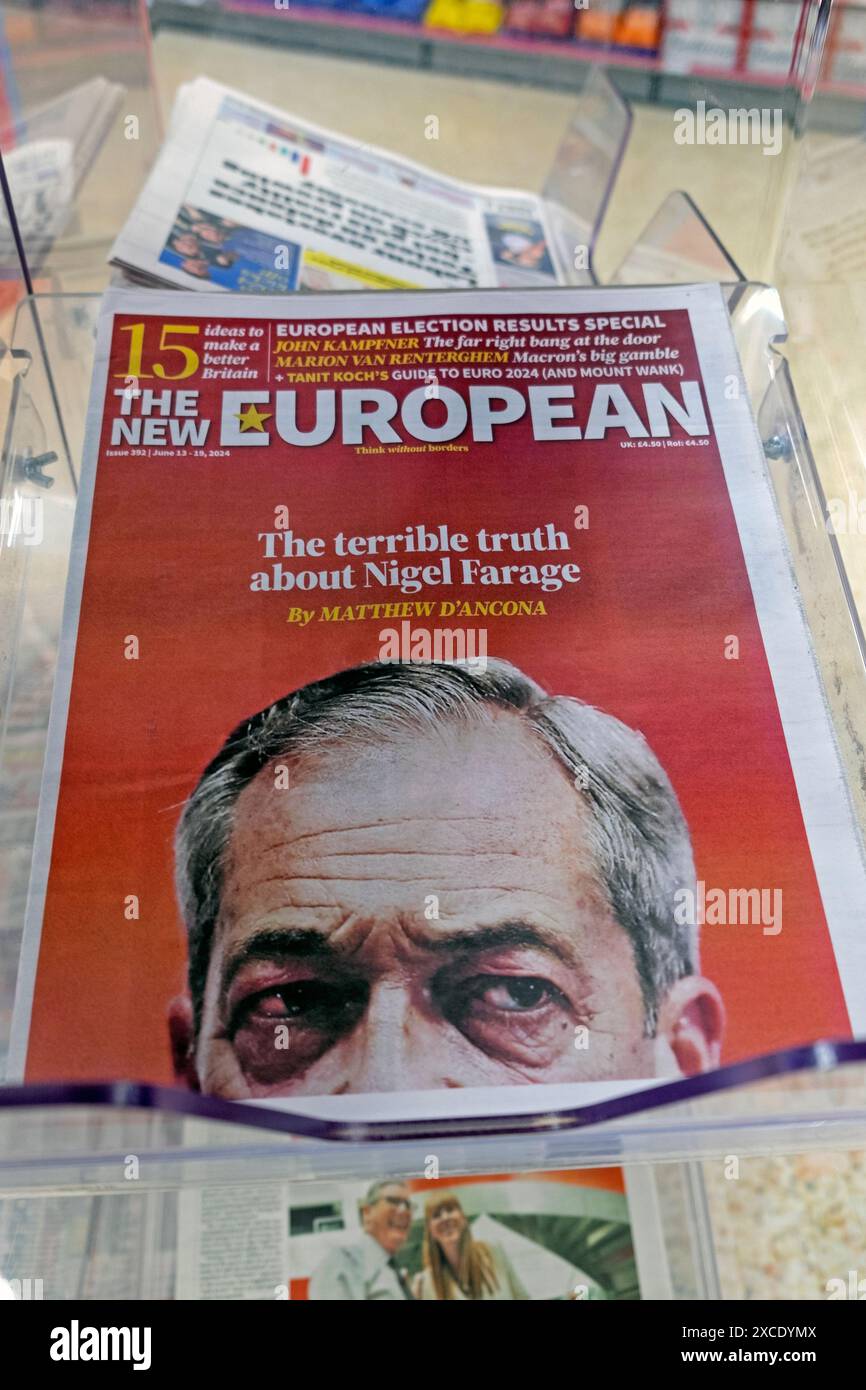 "La terrible vérité sur Nigel Farage" le titre du nouveau journal européen 8 juin 2024 Londres Royaume-Uni Banque D'Images