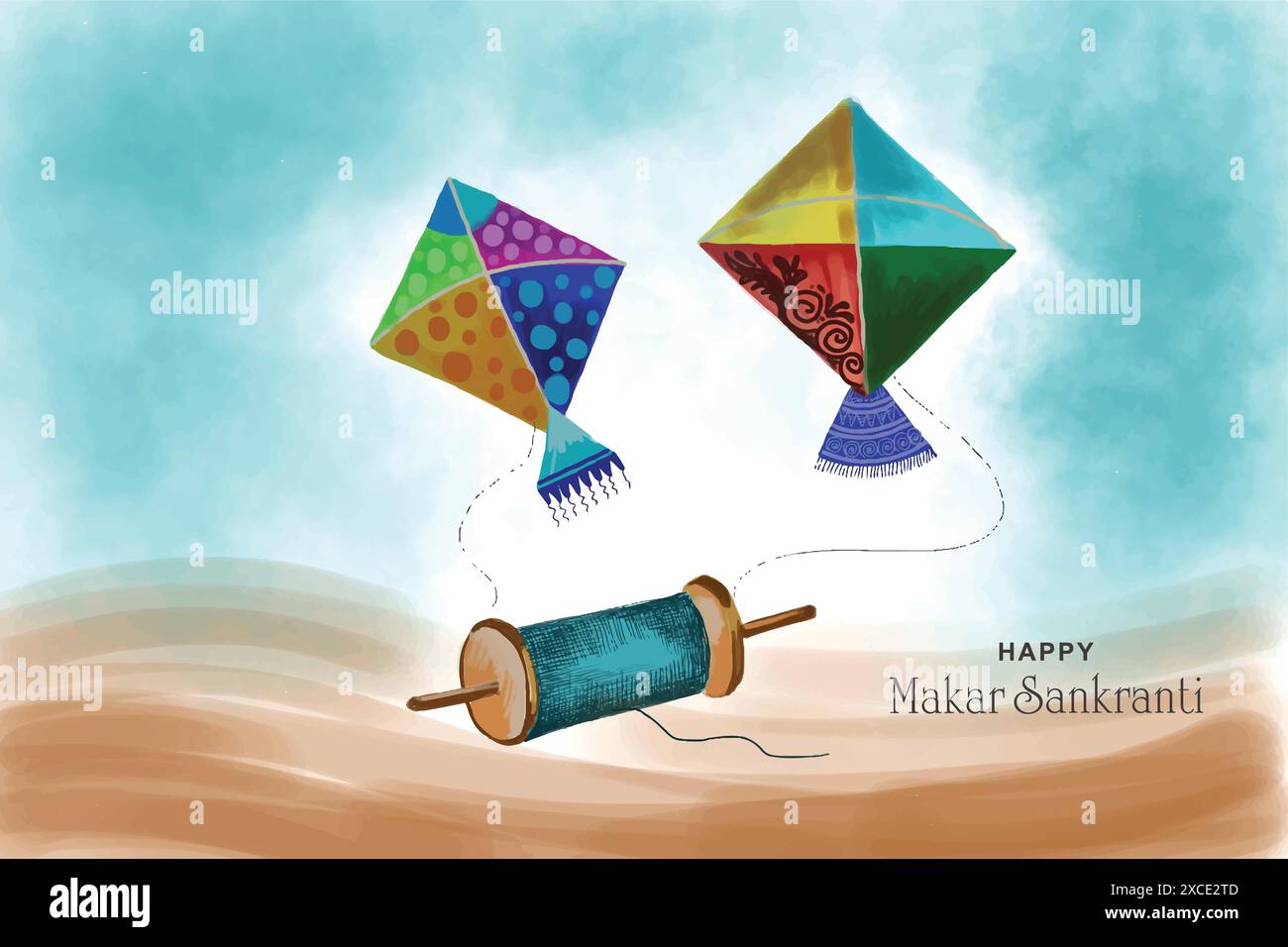 Célébration Makar sankranti avec conception colorée de cerfs-volants Illustration de Vecteur