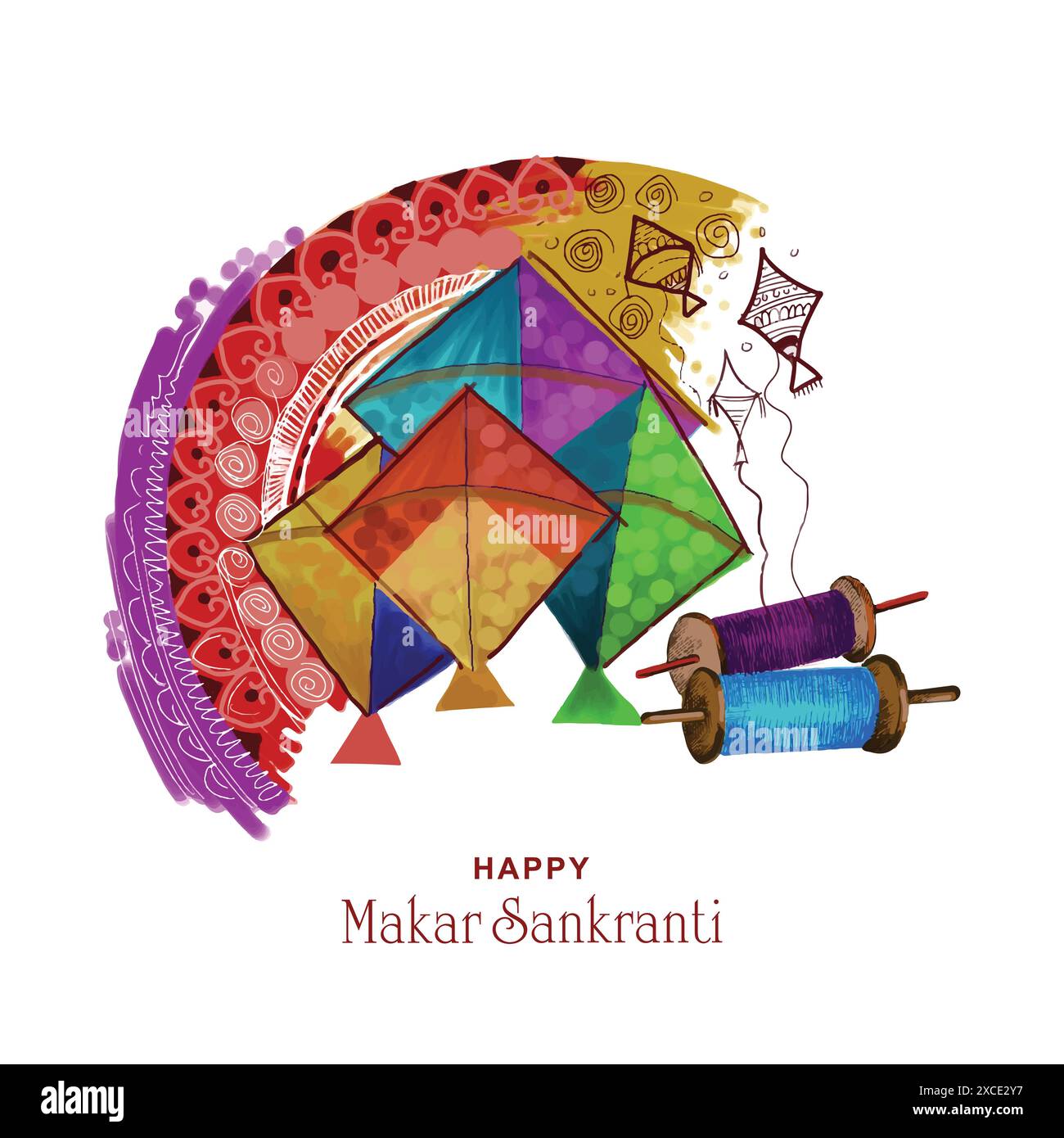 Heureux makar sankranti cerfs-volants colorés pour le festival de l'inde Illustration de Vecteur