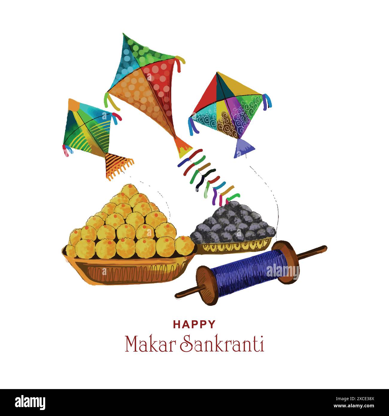 Heureux makar sankranti cerfs-volants colorés pour le festival de l'inde Illustration de Vecteur