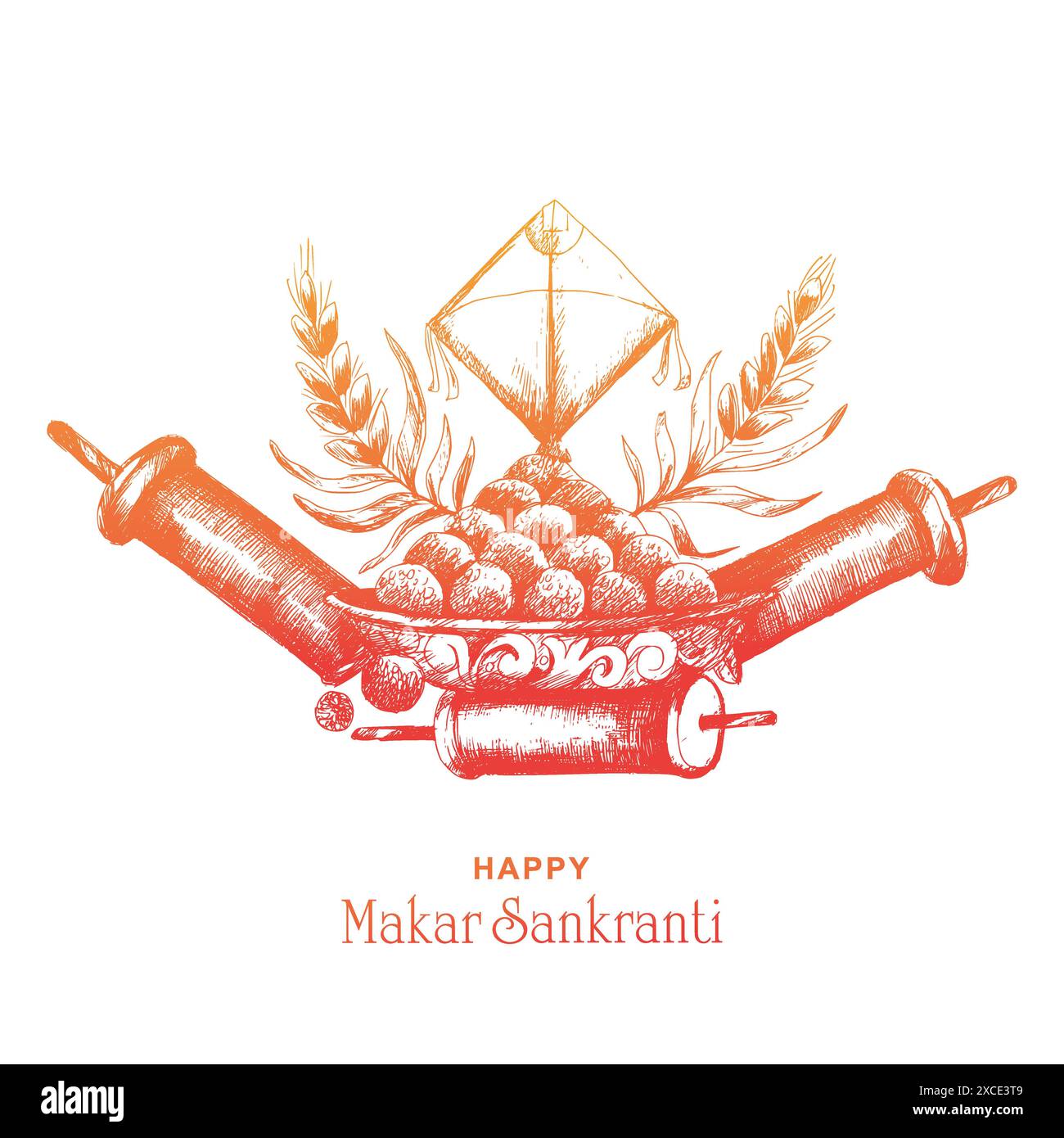 Dessin à la main esquisse heureux makar sankranti vacances inde fond de festival Illustration de Vecteur