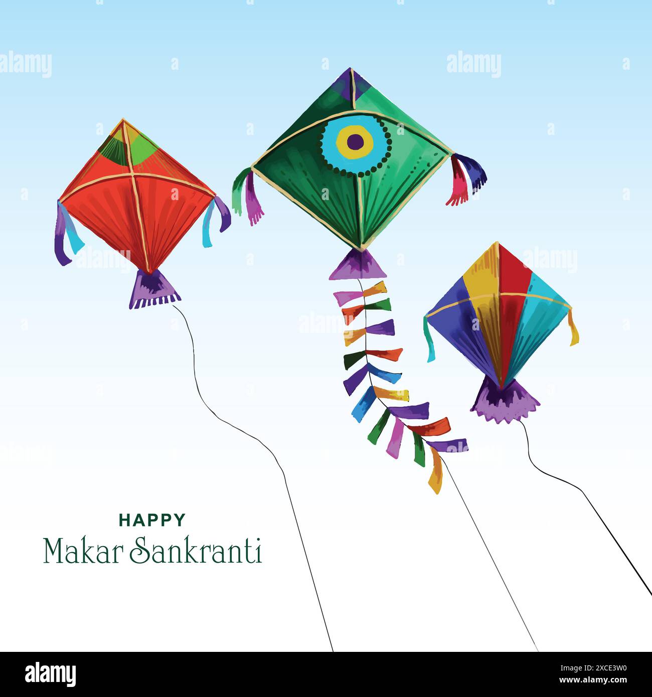Célébration Makar sankranti avec conception colorée de cerfs-volants Illustration de Vecteur