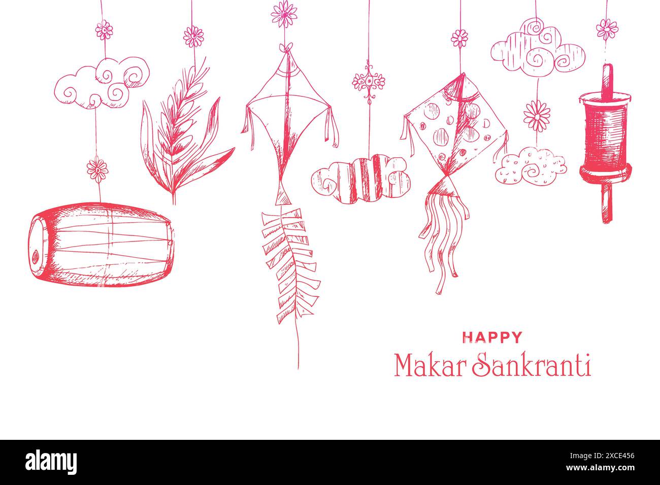 Dessin à la main esquisse heureux makar sankranti vacances inde fond de festival Illustration de Vecteur