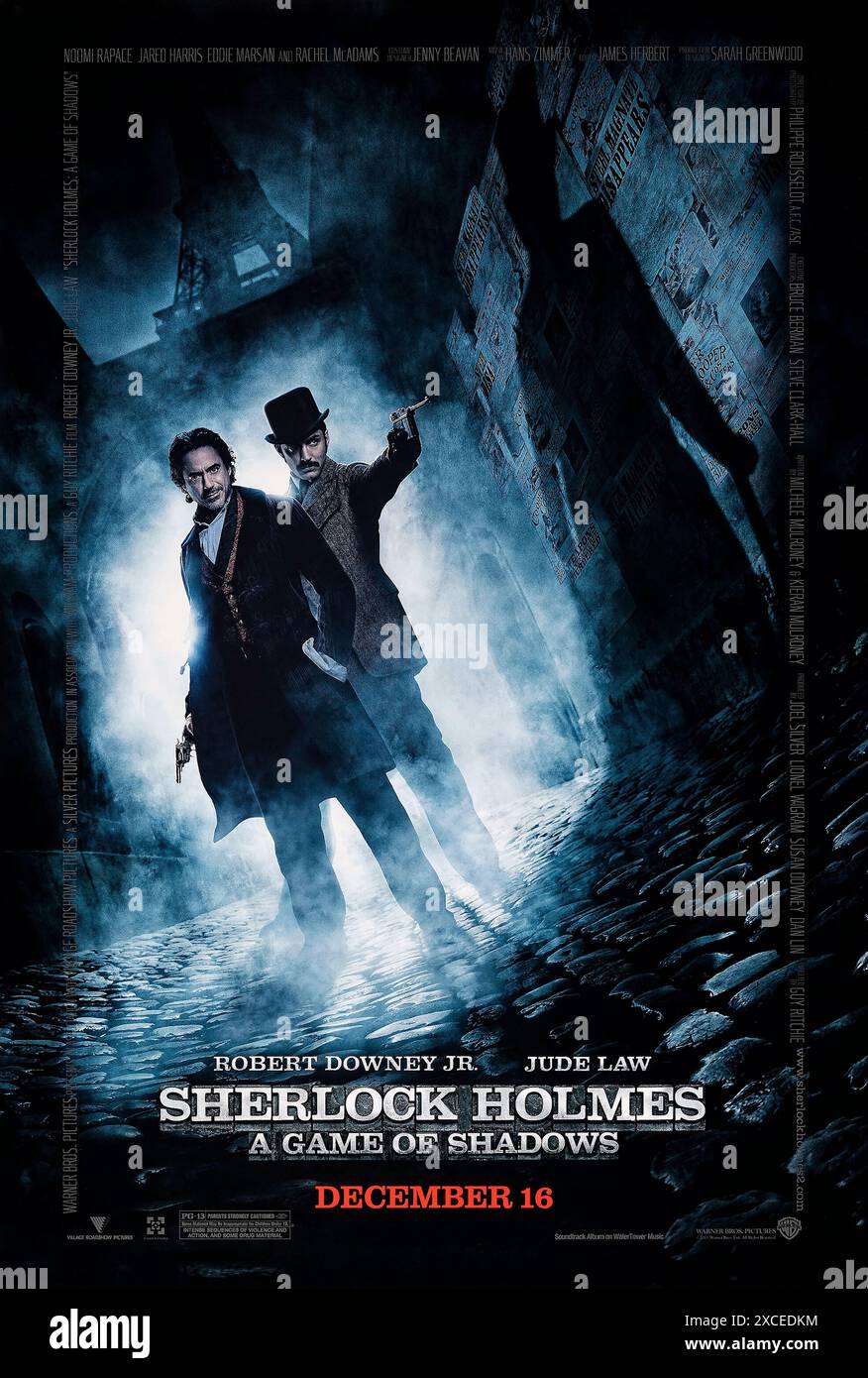 Sherlock Holmes : a Game of Shadows (2011) réalisé par Guy Ritchie et mettant en vedette Robert Downey Jr., Jude Law et Jared Harris. Le détective Sherlock Holmes est sur la piste du cerveau criminel, le professeur Moriarty, qui commet une série de crimes aléatoires à travers l'Europe. Affiche US One Sheet ***USAGE ÉDITORIAL SEULEMENT***. Crédit : BFA / Warner Bros Banque D'Images
