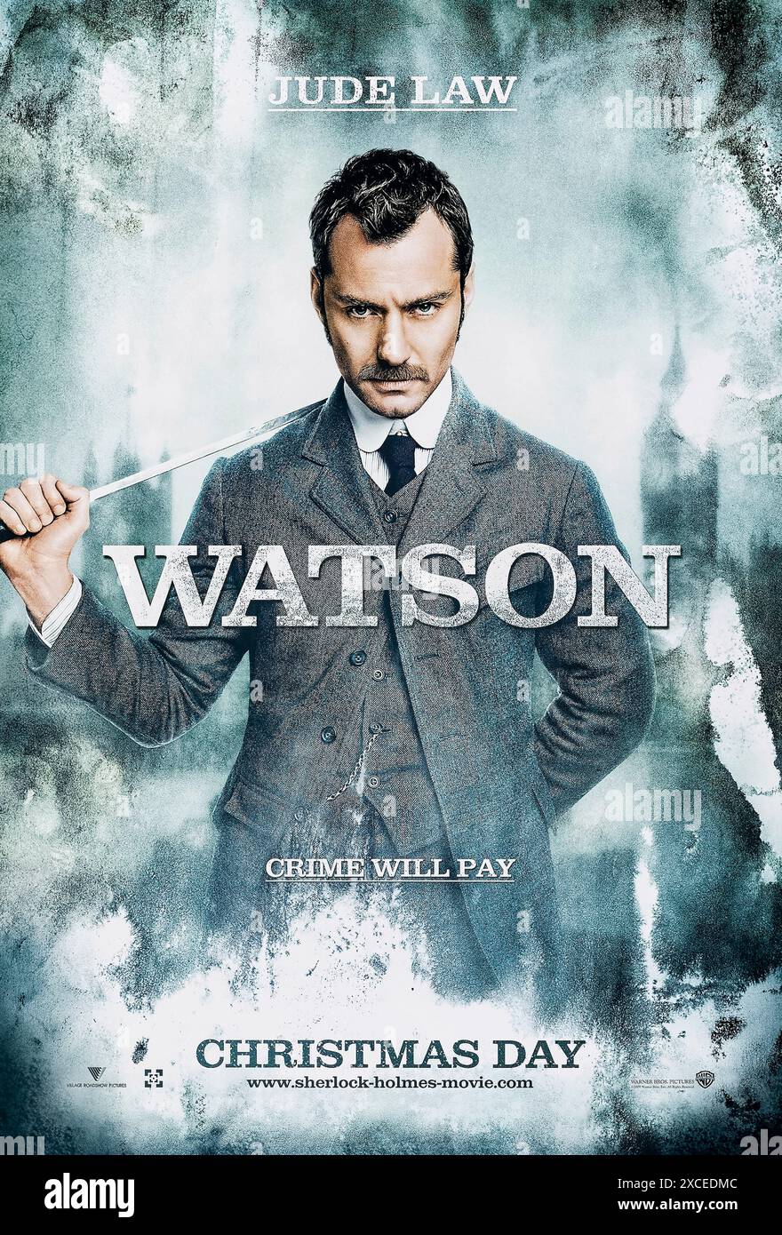 Sherlock Holmes (2009) réalisé par Guy Ritchie et mettant en vedette Jude Law dans le rôle du Dr John Watson. Le détective Sherlock Holmes et son partenaire Watson se livrent à une bataille d'intelligence et se battirent avec un ennemi juré dont le complot est une menace pour toute l'Angleterre. Photographie d'une affiche originale des personnages américains de 2009 ***USAGE ÉDITORIAL SEULEMENT***. Crédit : BFA / Warner Bros Banque D'Images