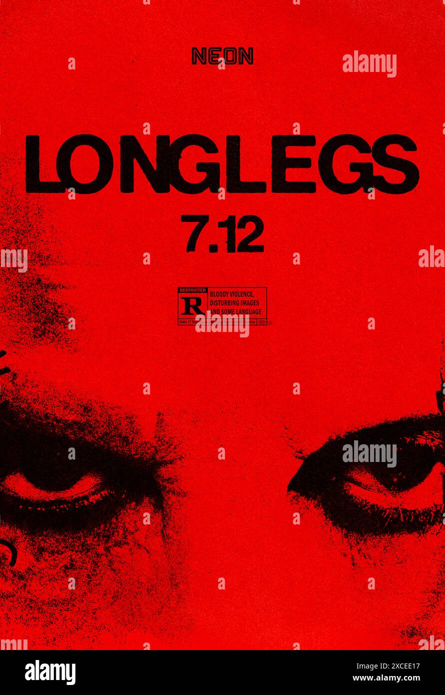 Longlegs (2024) réalisé par Oz Perkins avec Nicolas cage, Alicia Witt et Maika Monroe. L'agent Lee Harker du FBI est affecté à une affaire de tueur en série non résolue qui prend des tournages inattendus, révélant des preuves de l'occultisme. Harker découvre un lien personnel avec le tueur et doit l'arrêter avant qu'il ne frappe à nouveau. Affiche US Advance ***USAGE ÉDITORIAL SEULEMENT***. Crédit : BFA / Neon Banque D'Images