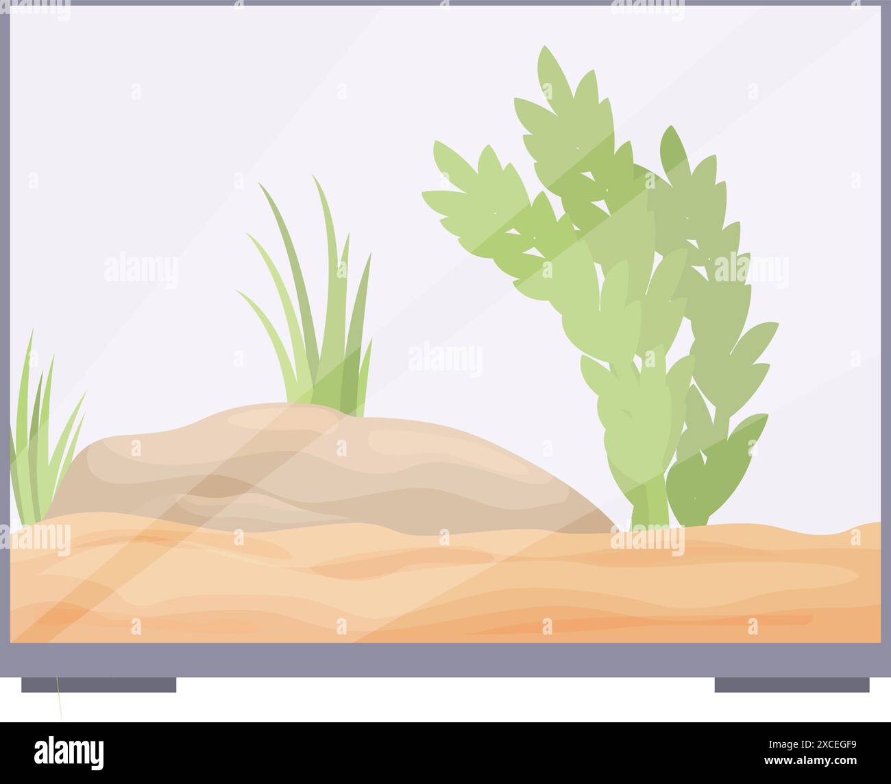 Terrarium en verre avec substrat de sable, plantes et un coin de repos pour garder les reptiles Illustration de Vecteur