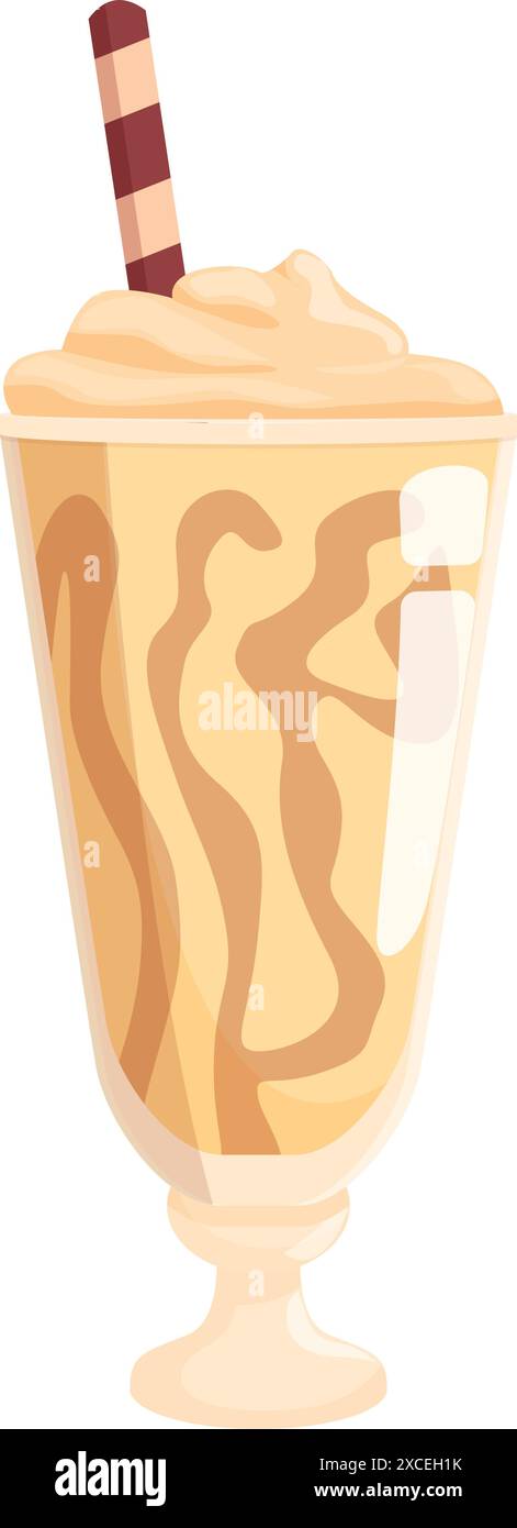 Verre de milkshake avec garniture de crème fouettée et sirop de chocolat, boisson rafraîchissante d'été Illustration de Vecteur