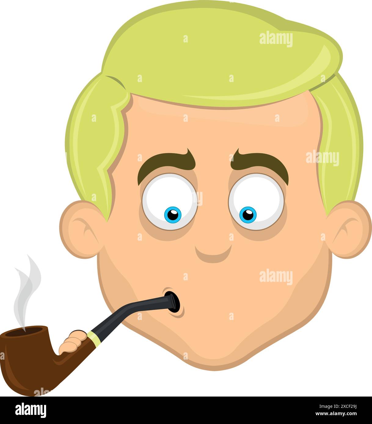 illustration vectorielle face à l'homme de dessin animé yeux blonds et bleus, fumer et inhaler la fumée de tabac à pipe Illustration de Vecteur