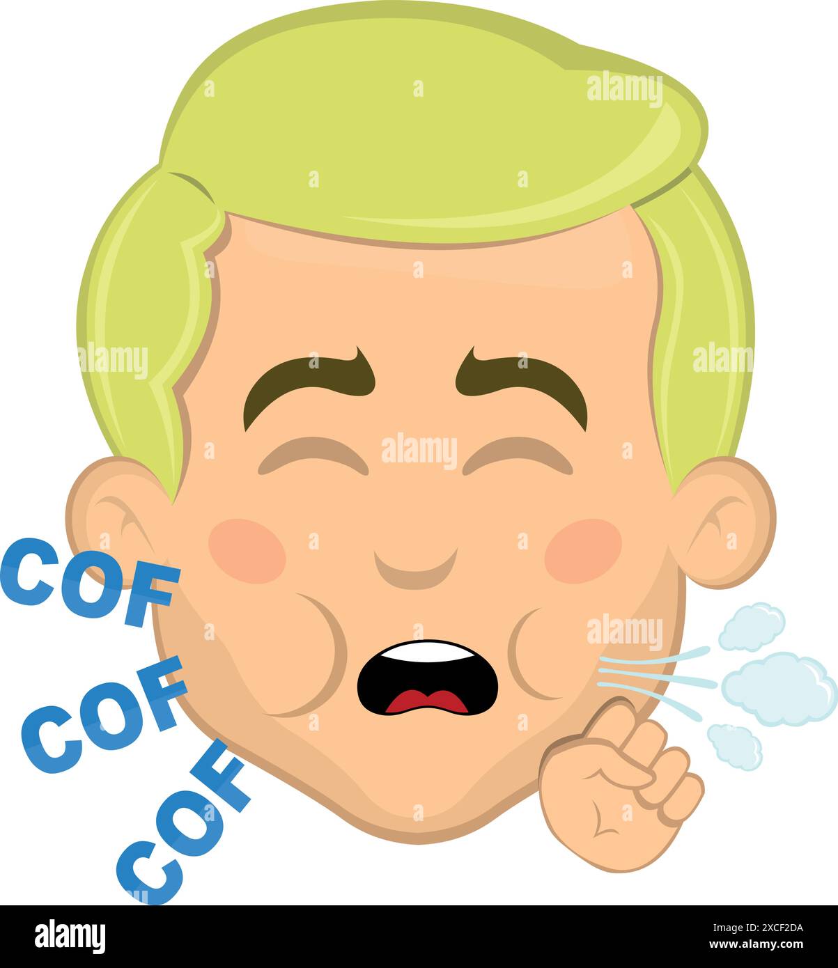 Illustration vectorielle visage homme dessin animé yeux blonds, air toux avec un texte COF COF Illustration de Vecteur