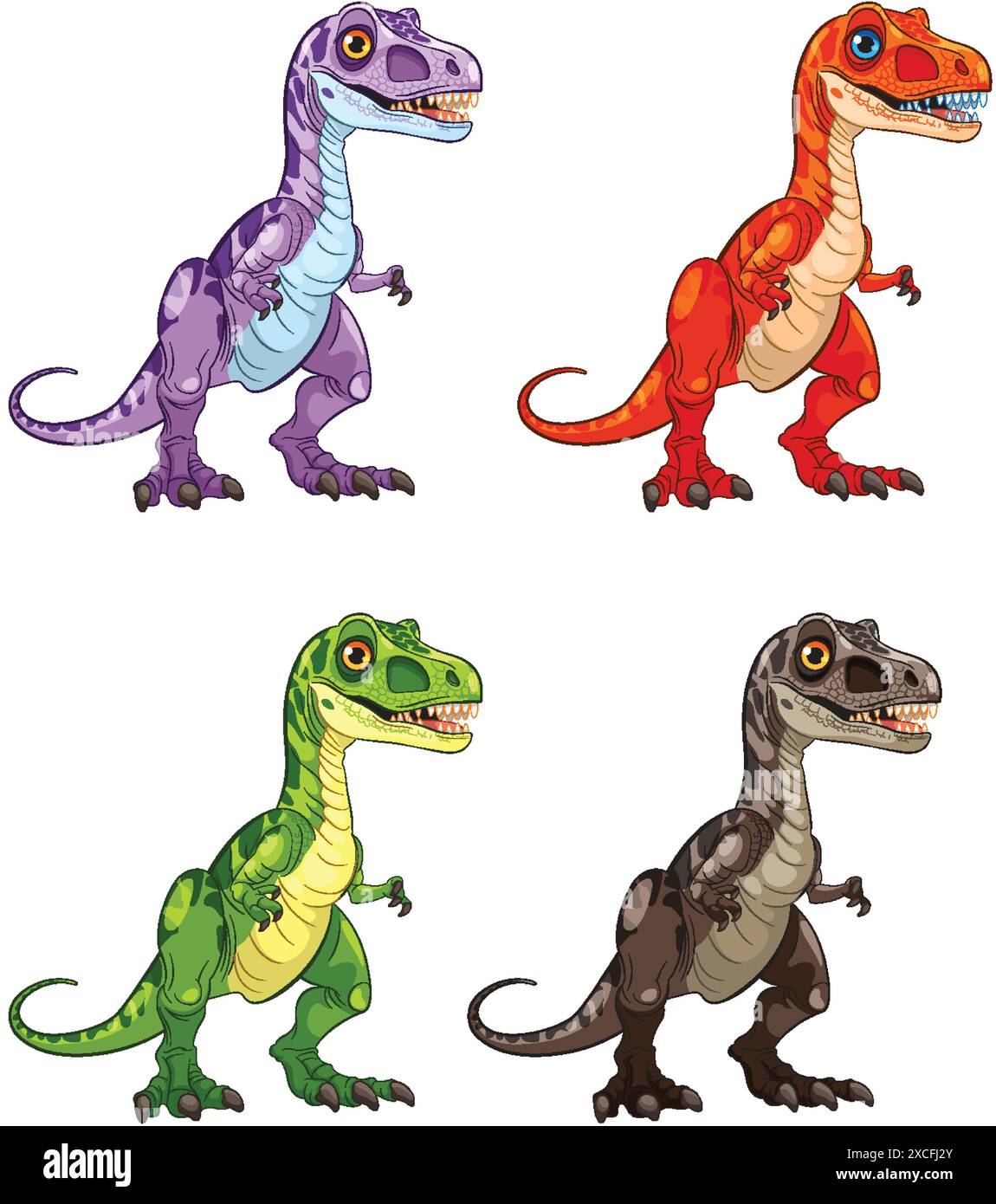 Quatre dinosaures vibrants de différentes couleurs Illustration de Vecteur