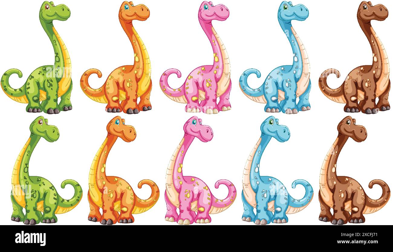 Dix dinosaures vibrants de différentes couleurs et poses Illustration de Vecteur