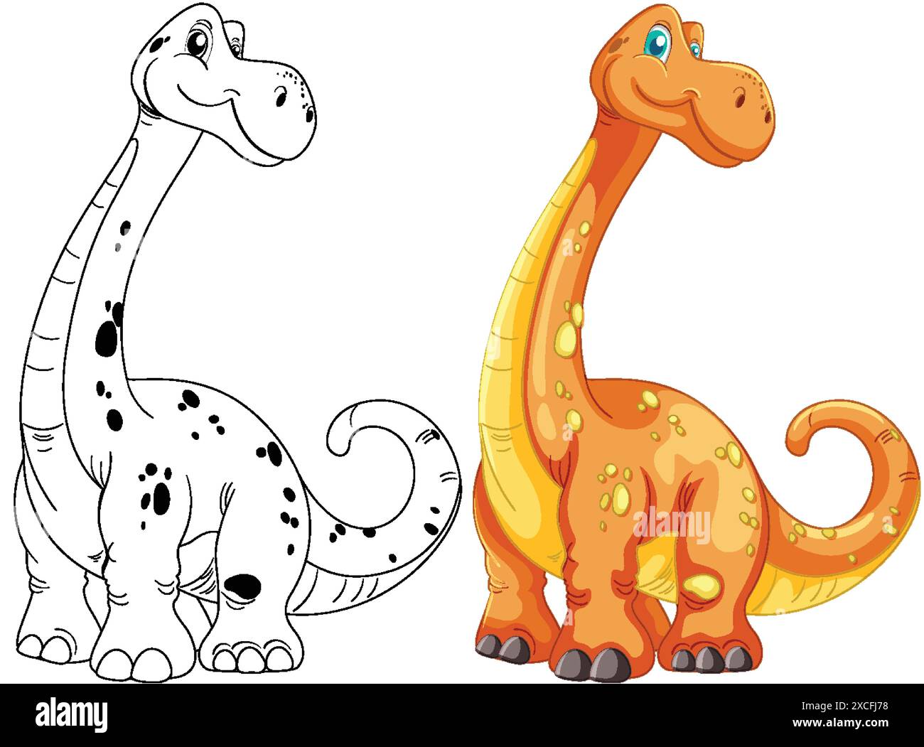 Deux adorables dinosaures, un coloré, un noir et blanc Illustration de Vecteur
