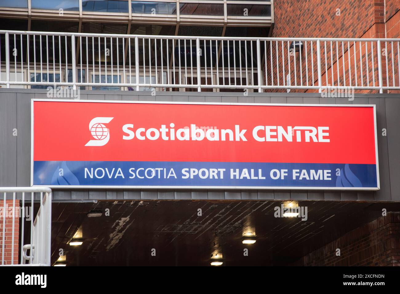 Pancarte du Temple de la renommée sportive du Centre Scotiabank au centre-ville de Halifax, Nouvelle-Écosse, Canada Banque D'Images