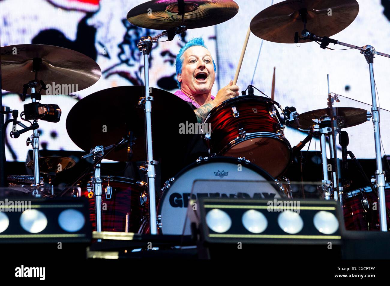 Tre Cool de Green Day se produit en concert lors du Festival IDays 2024 à Milan, en Italie, le 16 juin 2024 Banque D'Images