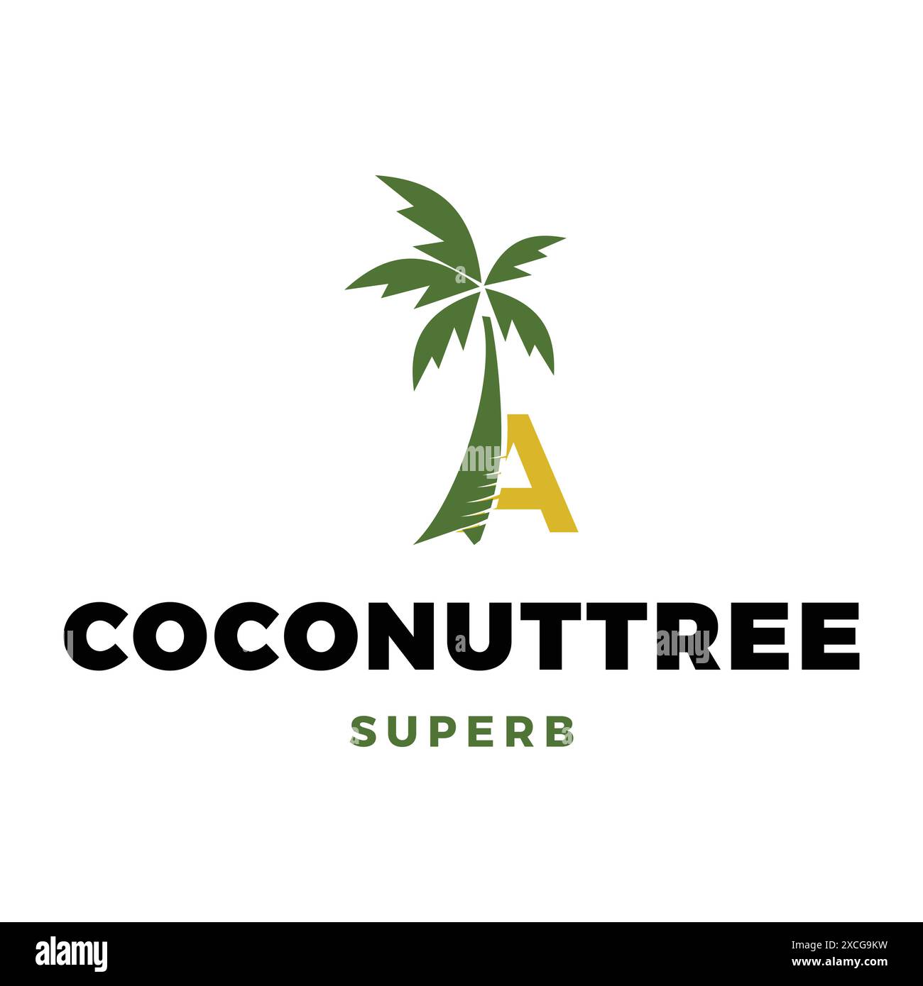 Lettre initiale Un modèle de conception de logo d'icône d'arbre de noix de coco Illustration de Vecteur