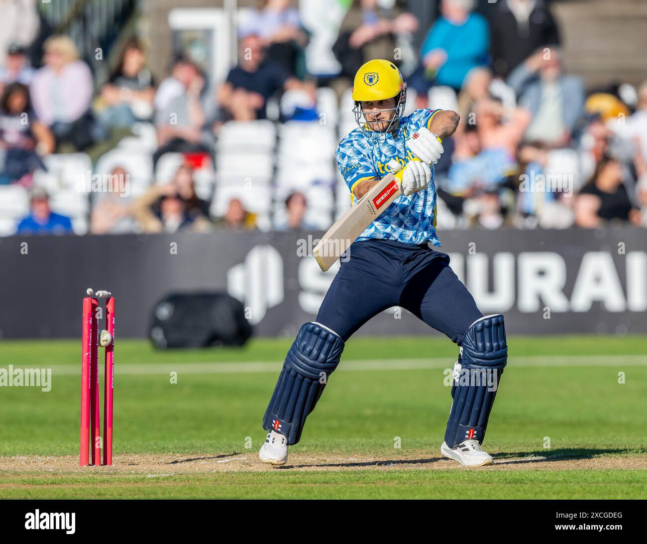 Sam Hain de Birmingham Bears est joué par Pat Brown dans un match Vitality Blast T20 contre Derbyshire Falcons Banque D'Images