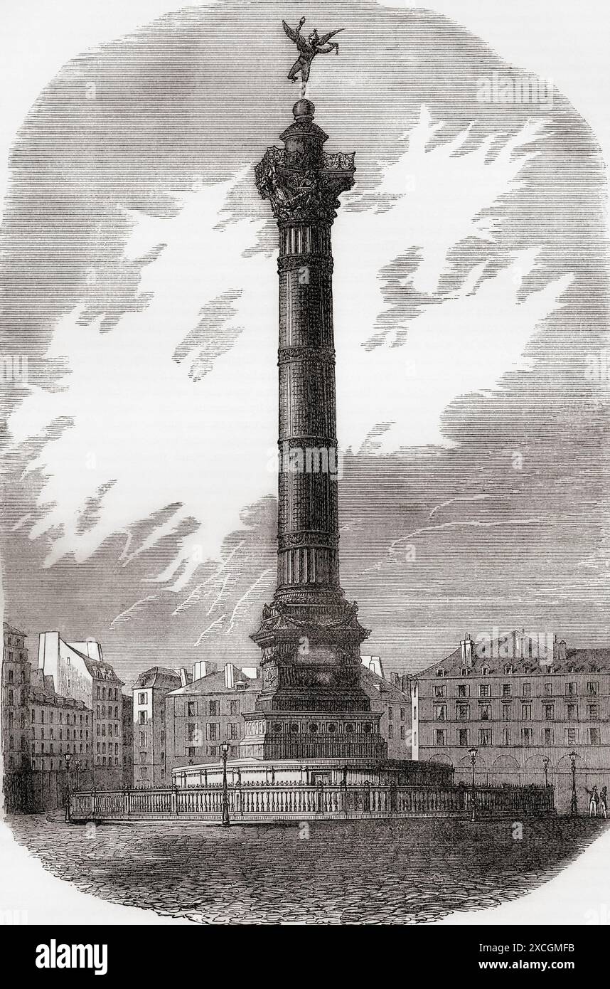 La colonne de juillet, place de la Bastille, Paris, France, vue ici au XIXe siècle. Une colonne monumentale qui commémore la Révolution de 1830. Extrait de Cassell's Illustrated History of England. Banque D'Images