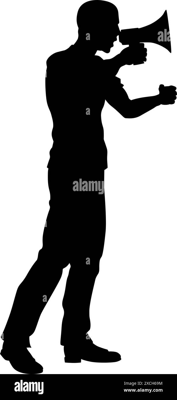 Manifestation Rallye March Megaphone Silhouette Person Illustration de Vecteur