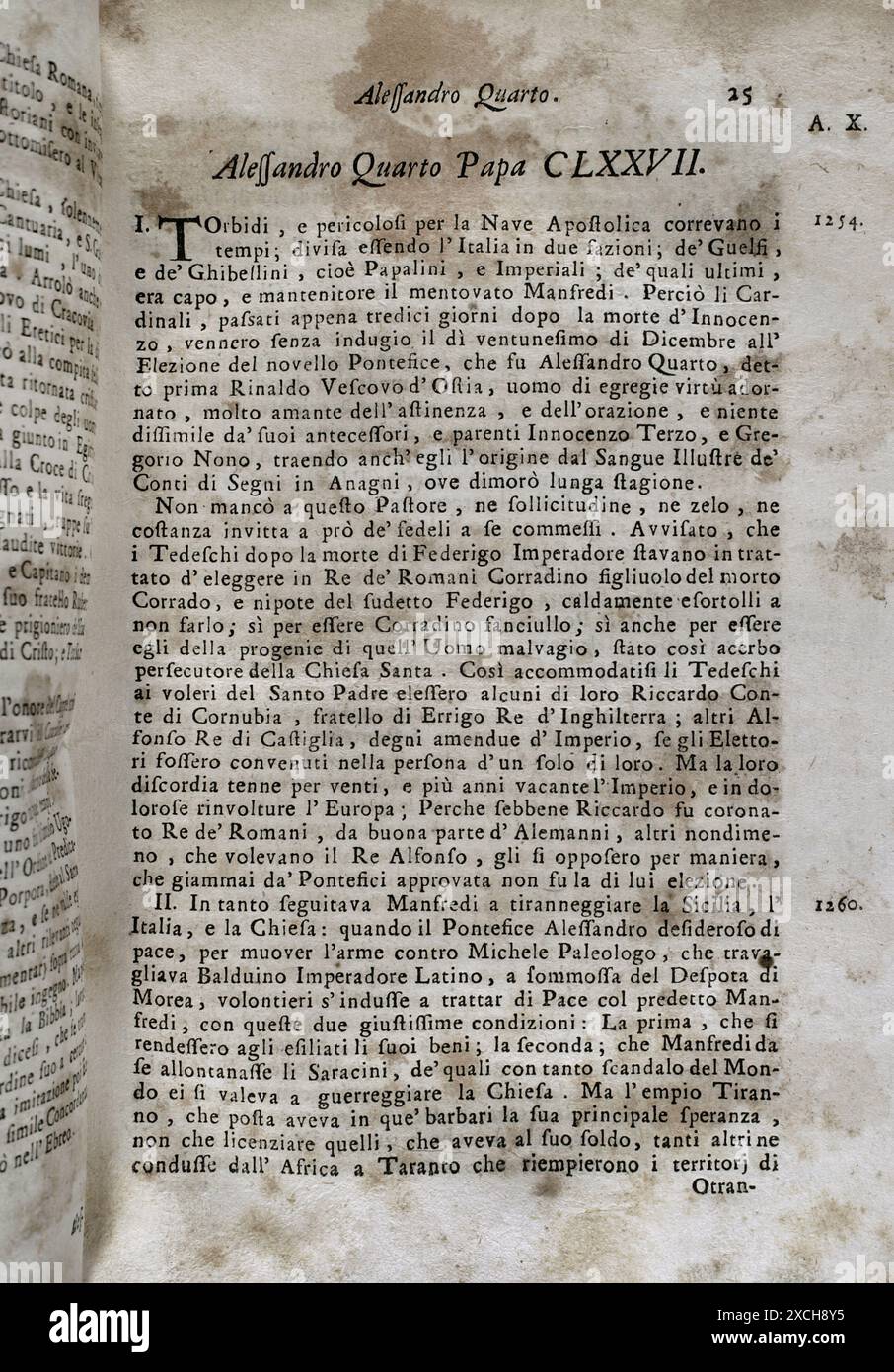 Mappamondo Istorico. Deuxième partie du volume III il relate la vie des pontifes romains de Innocent III à Innocent XI. Chapitre consacré à Alexandre IV (vers 1199-1261), pape de 1254 à 1261. Par le Père Antonio Foresti (1625-1692), de la Compagnie de Jésus. Parme, 1708. Auteur : Antonio Foresti (1625-1692). Jésuite italien et historien. Banque D'Images