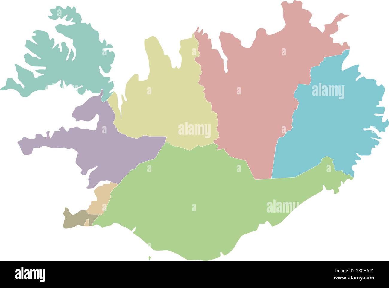 Carte blanche vectorielle de l'Islande avec les régions et les divisions administratives. Calques modifiables et clairement étiquetés. Illustration de Vecteur