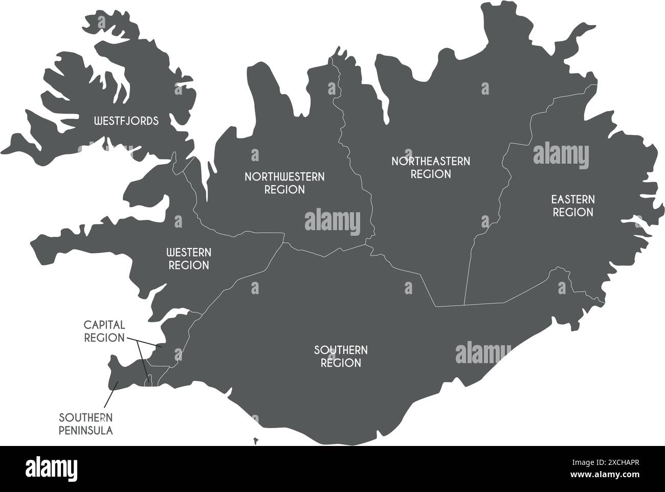 Carte vectorielle de l'Islande avec les régions et les divisions administratives. Calques modifiables et clairement étiquetés. Illustration de Vecteur