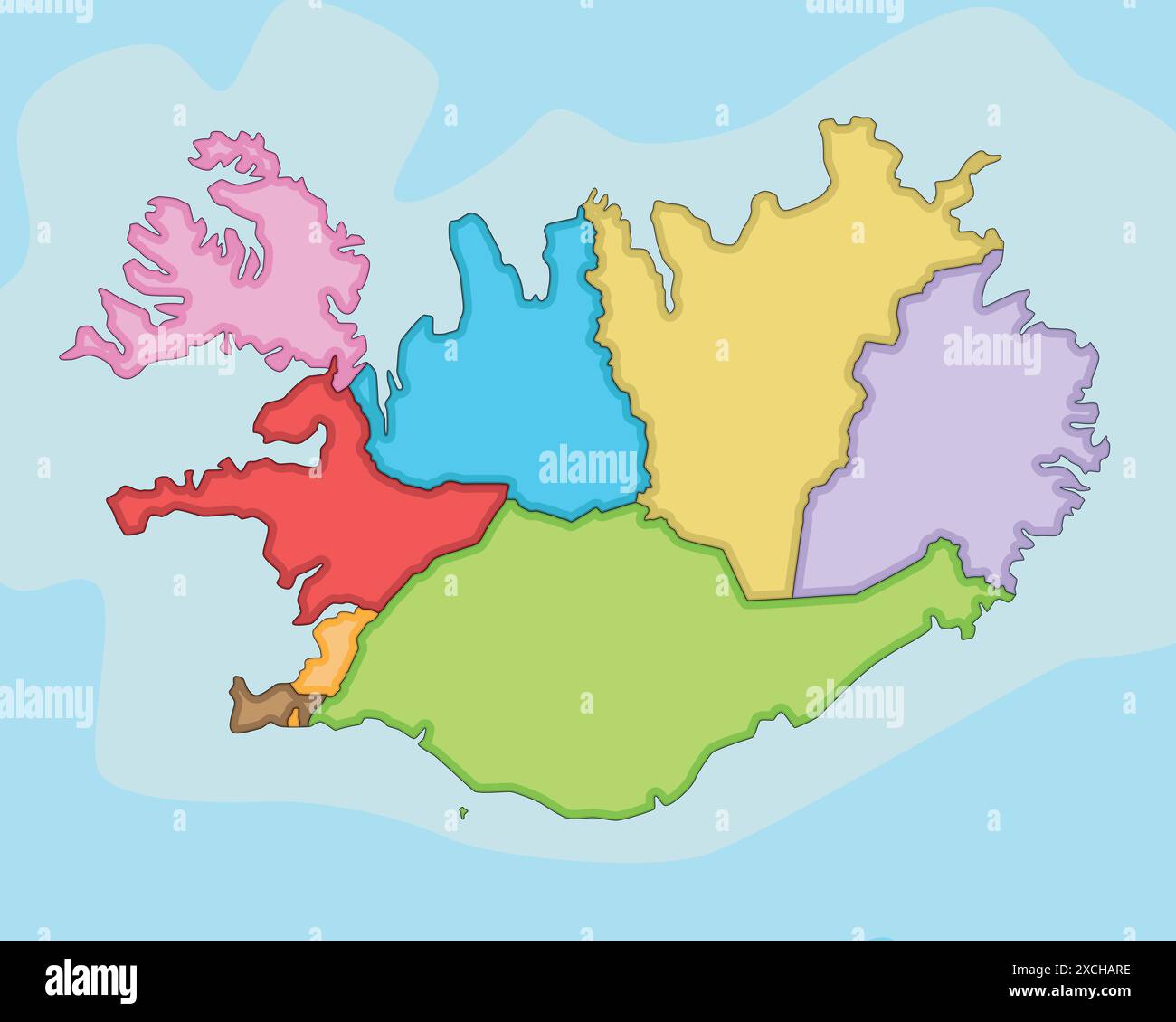 Vecteur illustré carte blanche de l'Islande avec les régions et les divisions administratives. Calques modifiables et clairement étiquetés. Illustration de Vecteur