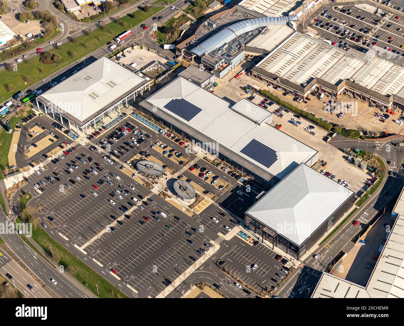 Photo aérienne du parc commercial fosse Park à 1500 mètres Banque D'Images