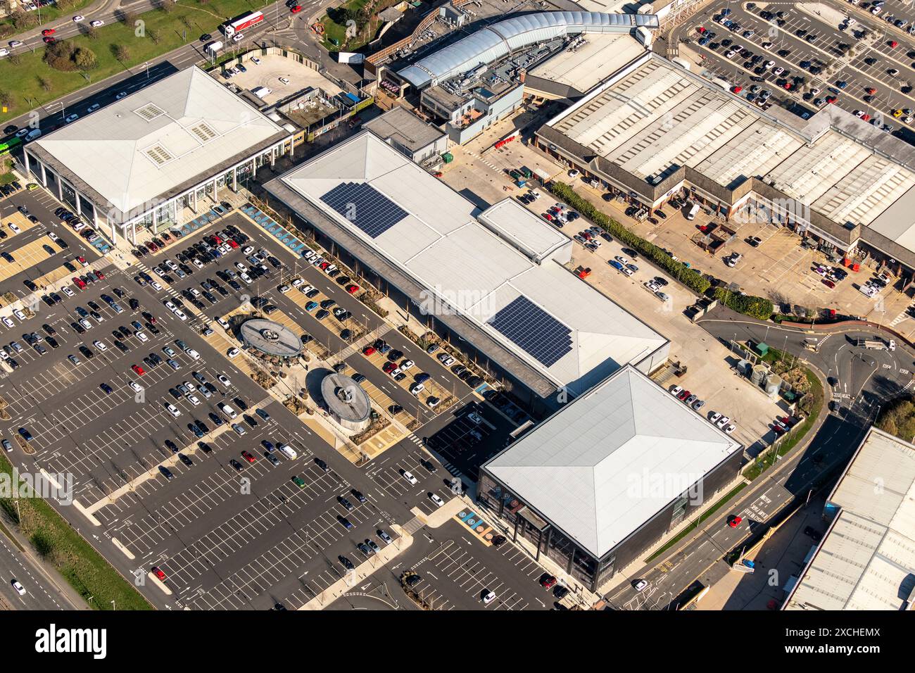 Photo aérienne du parc commercial fosse Park à 1500 mètres Banque D'Images