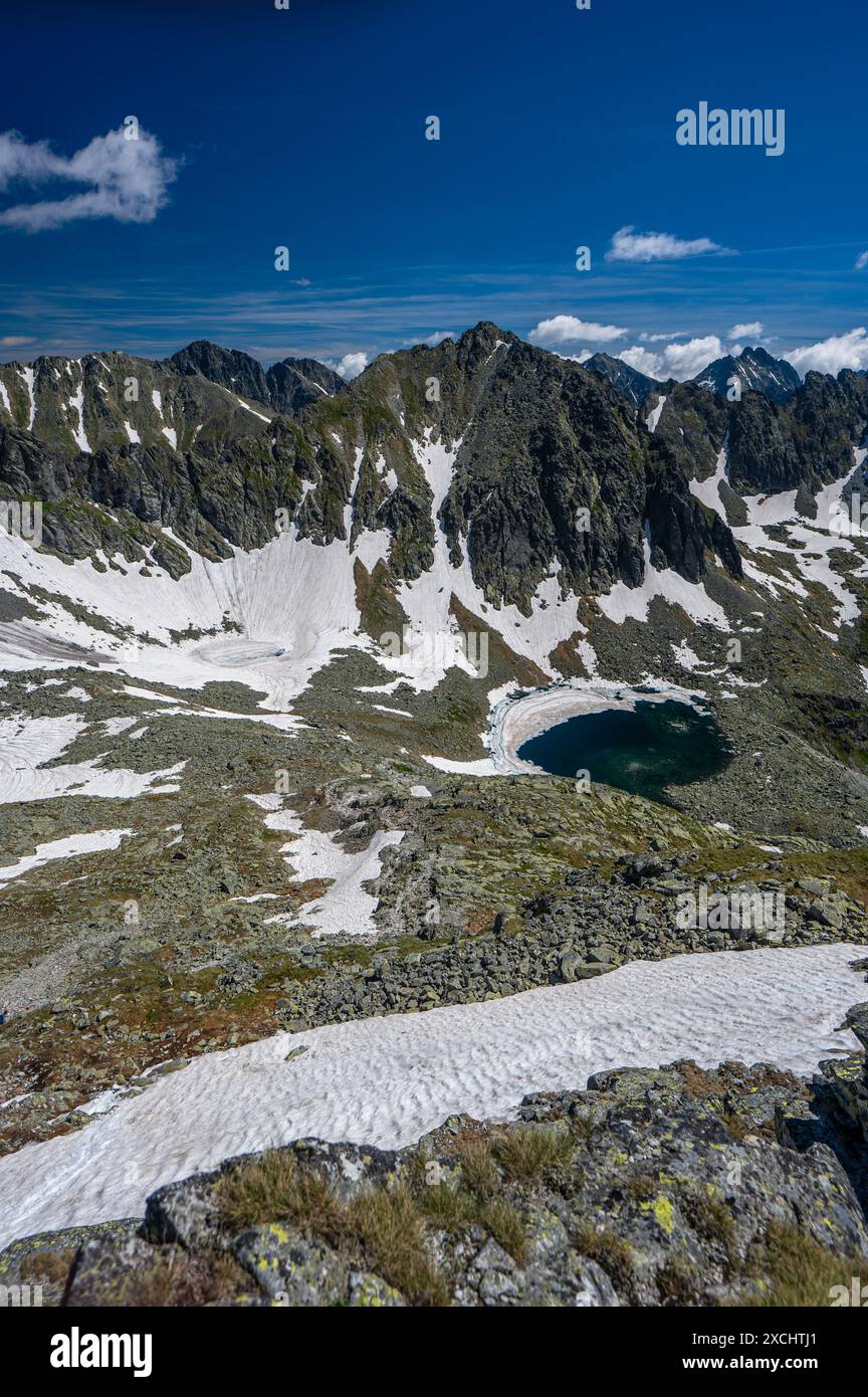 Vue sur les Tatras depuis le col de Bystra Lavka. Parc national des Tatra, Slovaquie. Banque D'Images