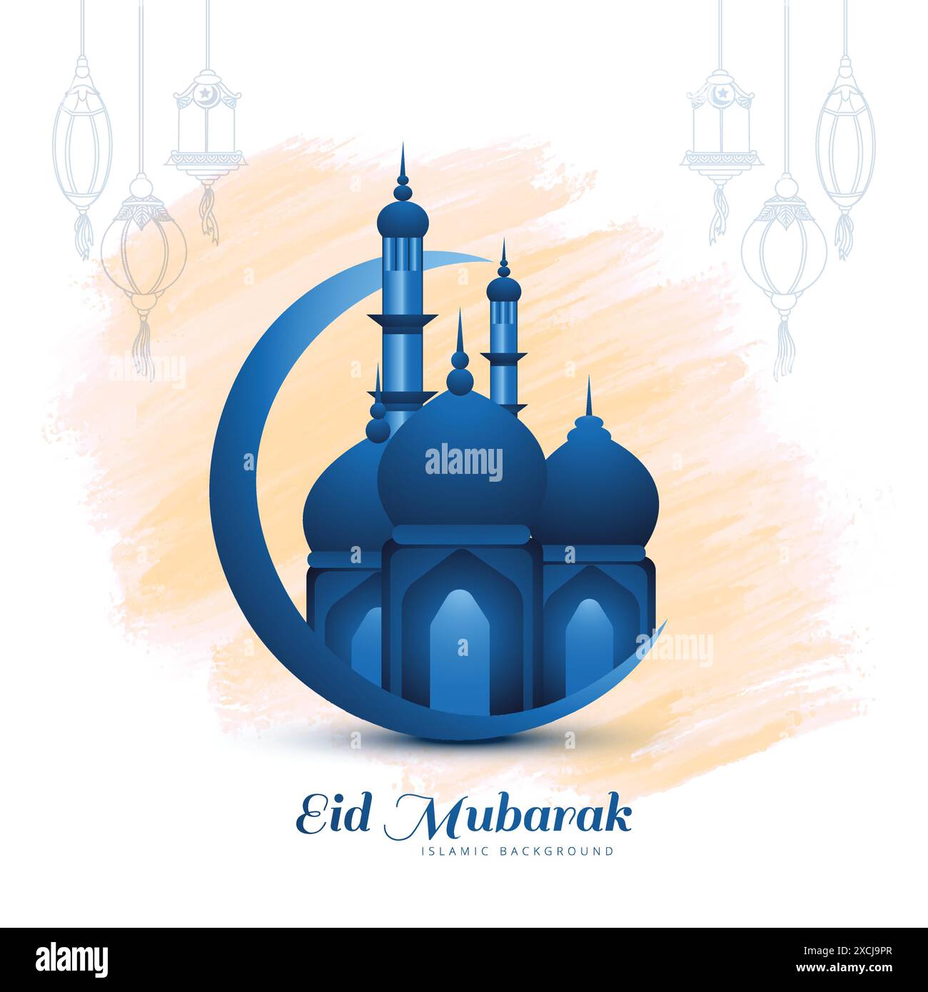 Eid moubarak Creative Moon et fond de carte de mosquée Illustration de Vecteur