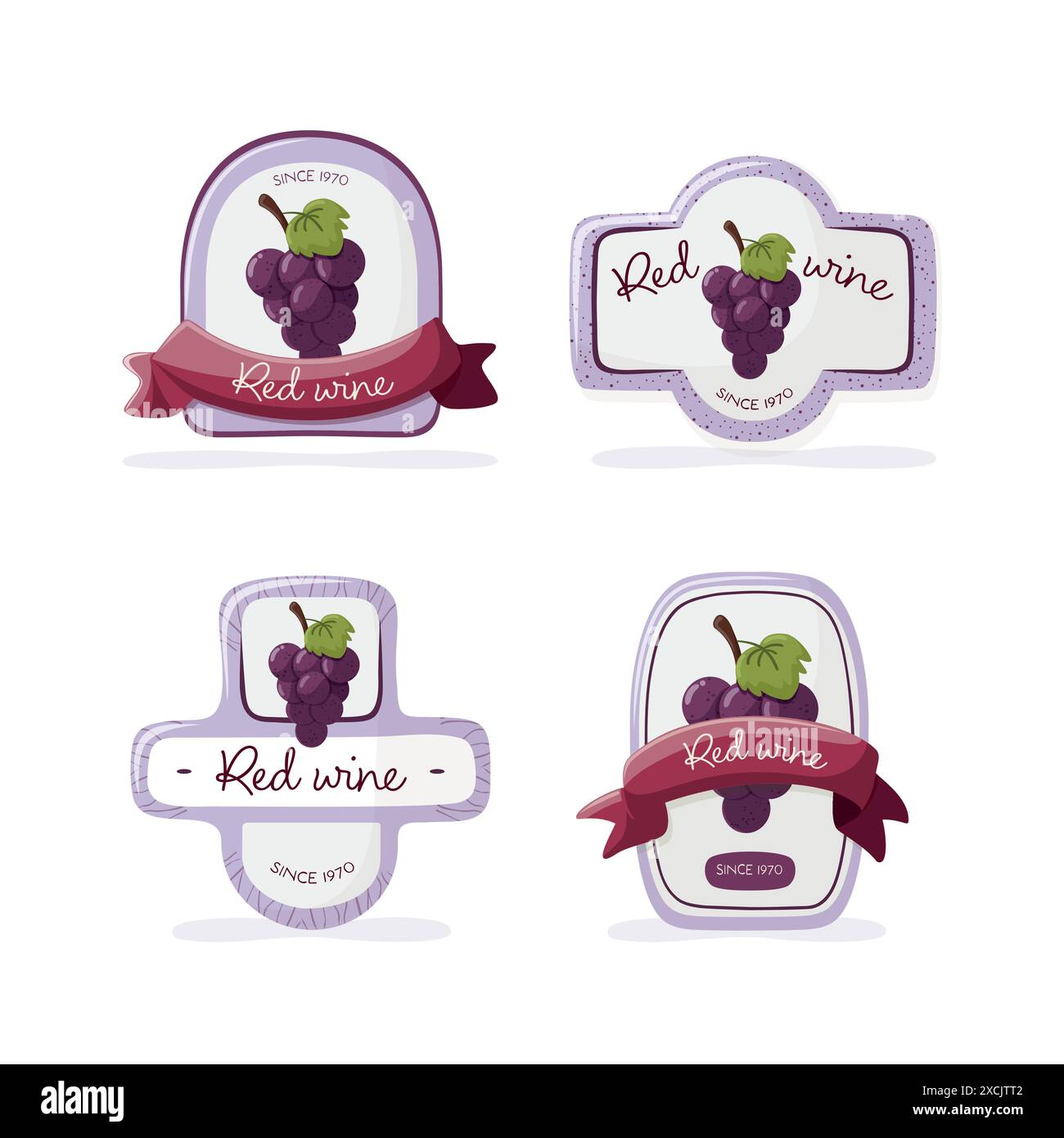 Étiquette de vin rouge avec bouquet de raisins violets. Illustration vectorielle isolée Illustration de Vecteur