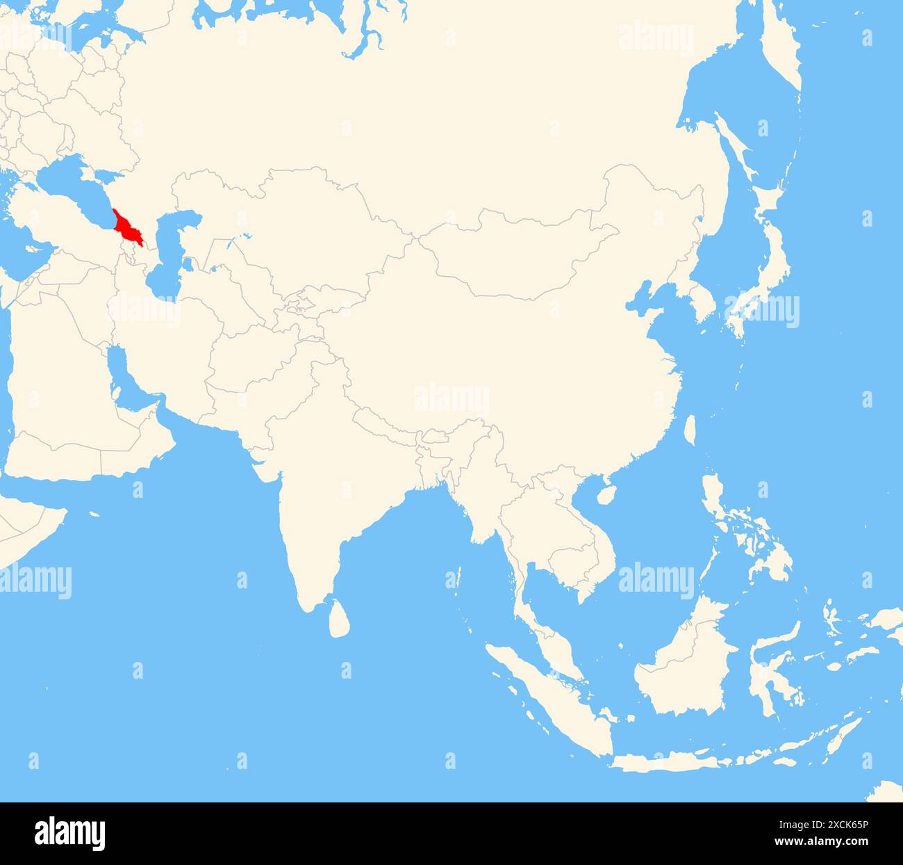 Localisateur carte montrant l'emplacement du pays Géorgie en Asie. Le pays est mis en évidence par un polygone rouge. Les petits pays sont également marqués d'un Banque D'Images