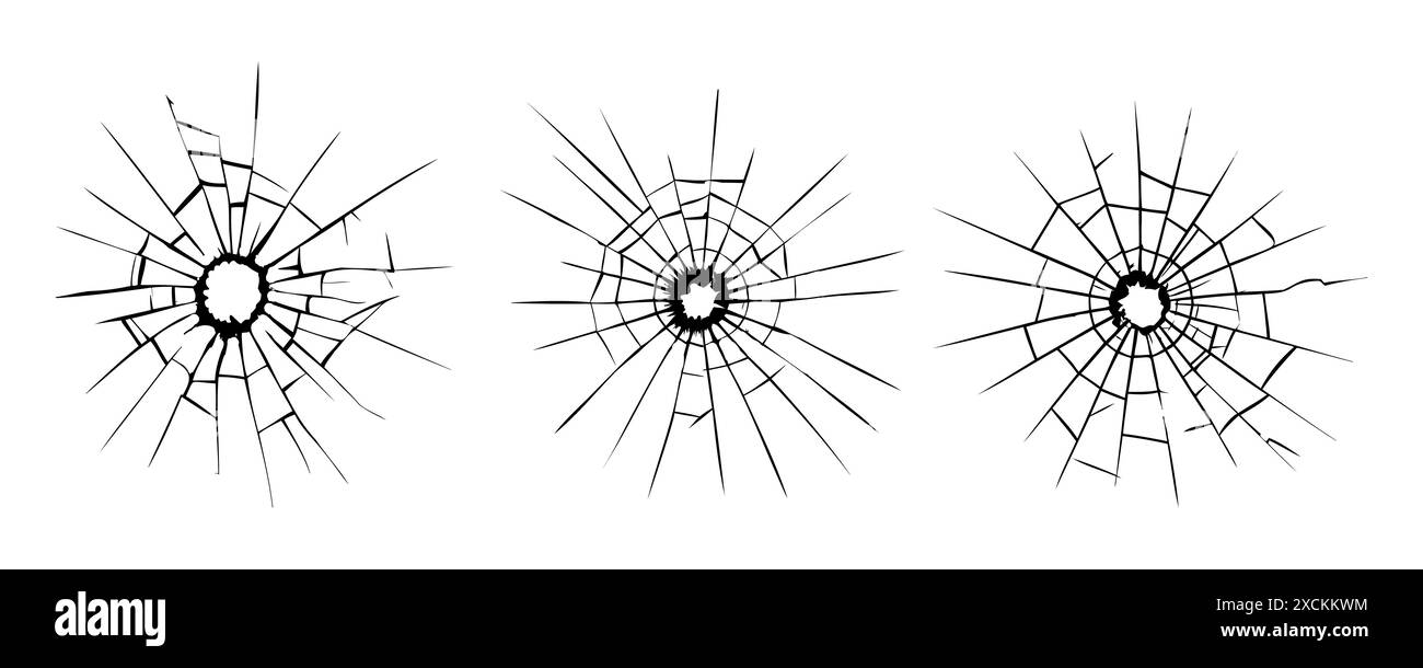 Texture Set trou de balle dans le verre. Verre brisé. Vitre fissurée Illustration de Vecteur