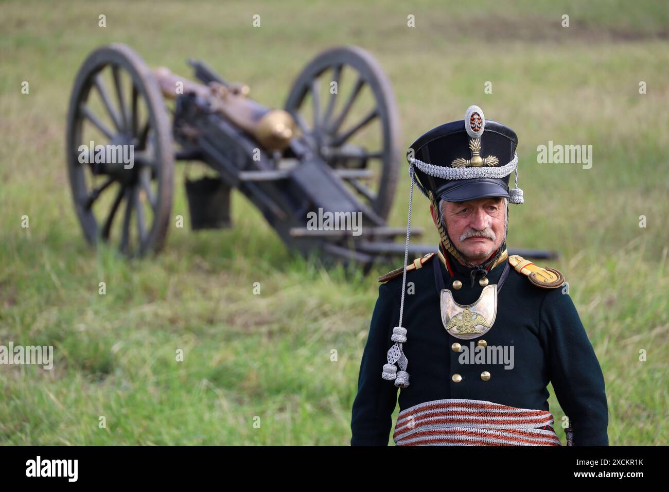 Soldat de l'armée russe du 19ème siècle pendant la fête de la reconstruction historique des temps et des époques Banque D'Images