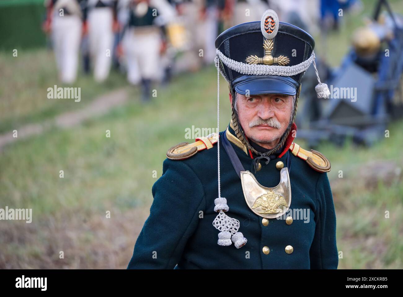 Soldat de l'armée russe du 19ème siècle pendant la fête de la reconstruction historique des temps et des époques Banque D'Images