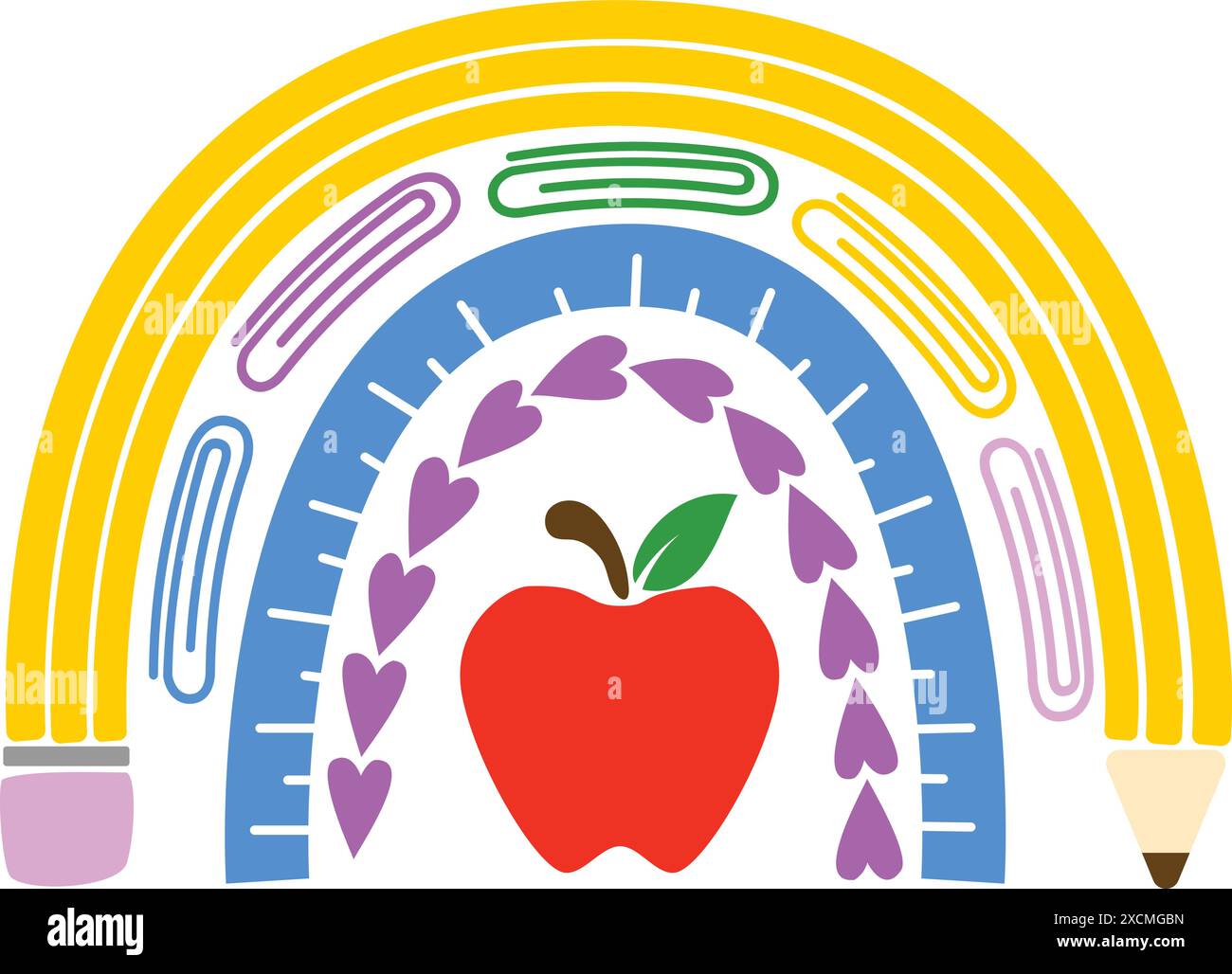 apple, arc-en-ciel bohémien, salle de classe, conception, éducation, graphique, illustration, apprentissage, arc-en-ciel, règle, école, agrafes, enseignant, vecteur enseignant, vecteur Illustration de Vecteur