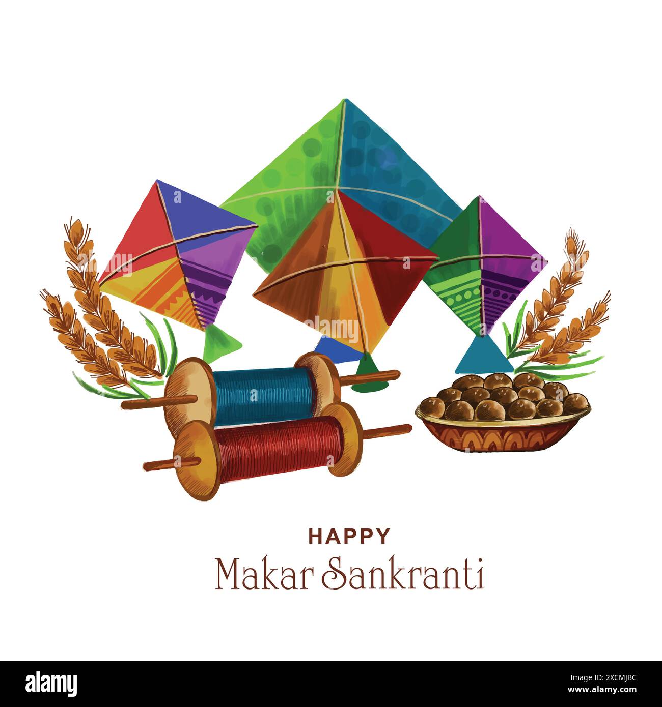 Heureux makar sankranti cerfs-volants colorés pour le festival de l'inde Illustration de Vecteur