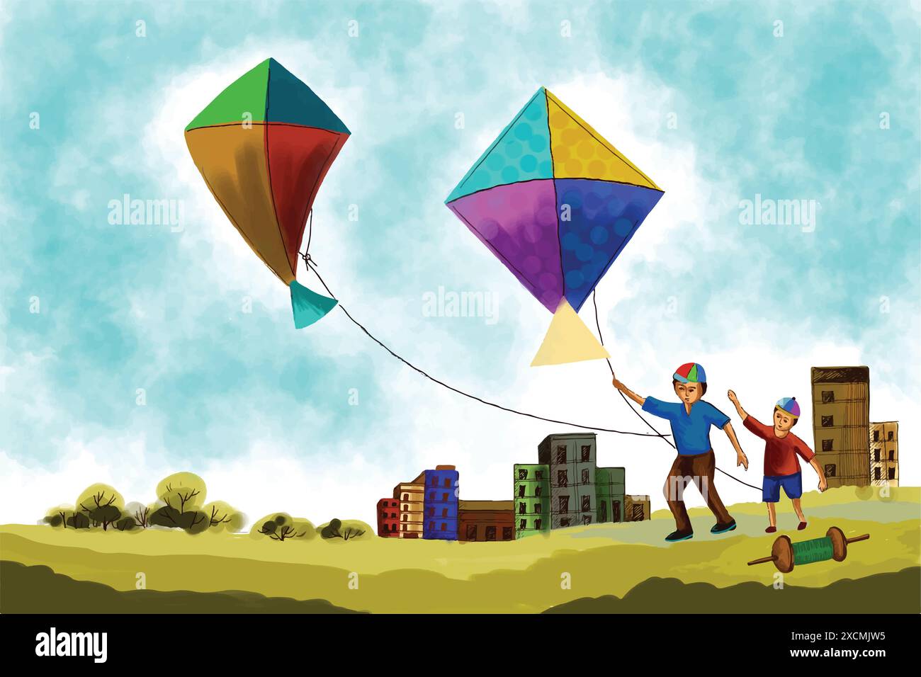 Heureux makar sankranti cerfs-volants colorés pour le festival de fond de l'inde Illustration de Vecteur