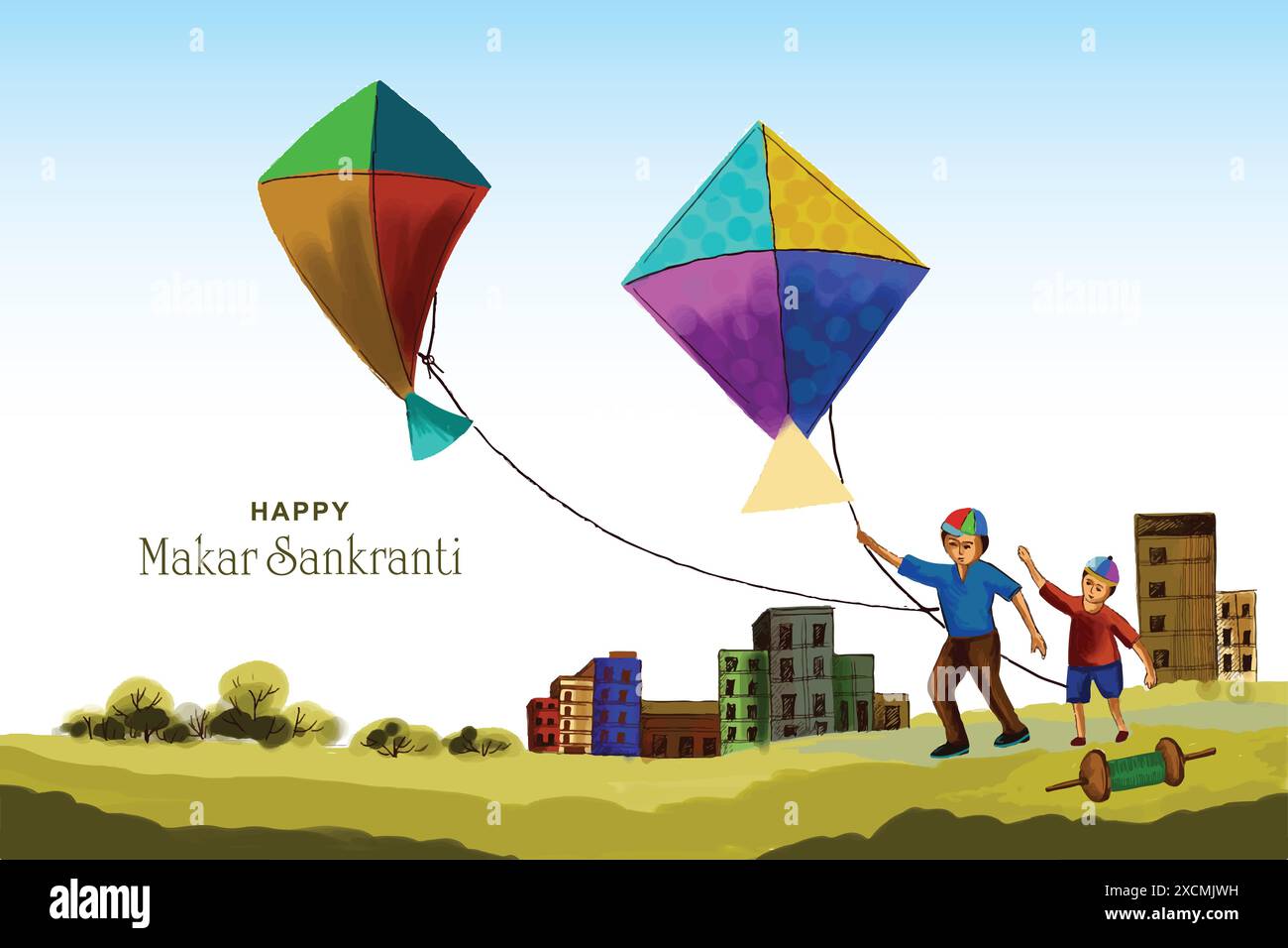 Heureux makar sankranti cerfs-volants colorés pour le festival de fond de l'inde Illustration de Vecteur