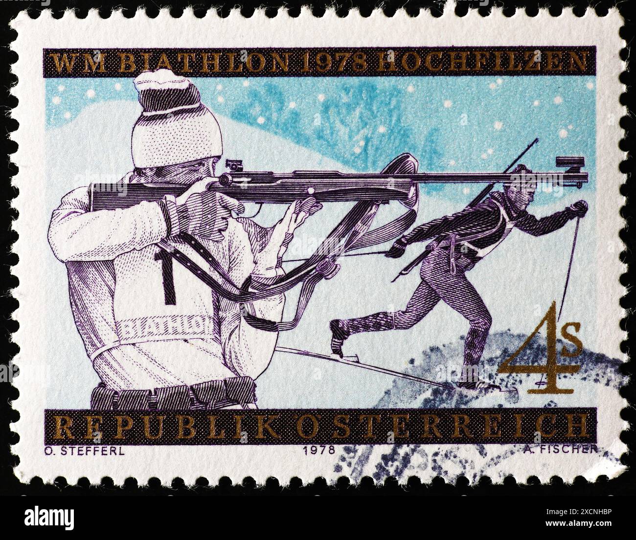 Course de biathlon sur timbre-poste Banque D'Images