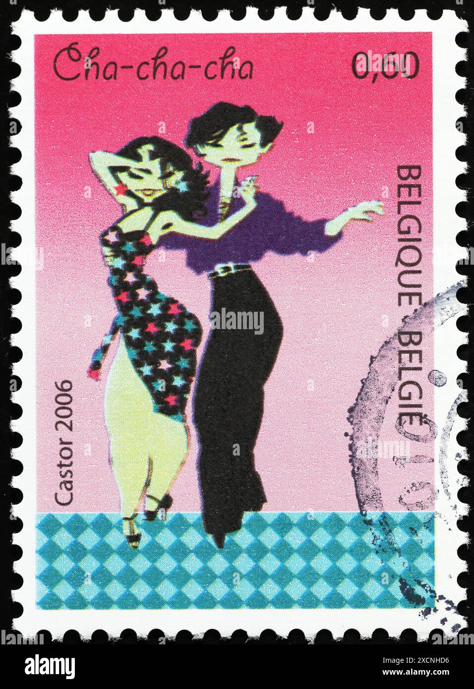 Danseurs Cha-cha-cha sur timbre-poste belge Banque D'Images