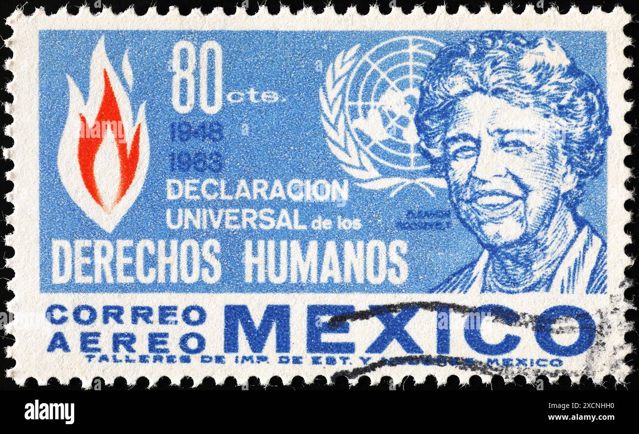 Eleanor Roosevelt sur un vieux timbre-poste mexicain Banque D'Images