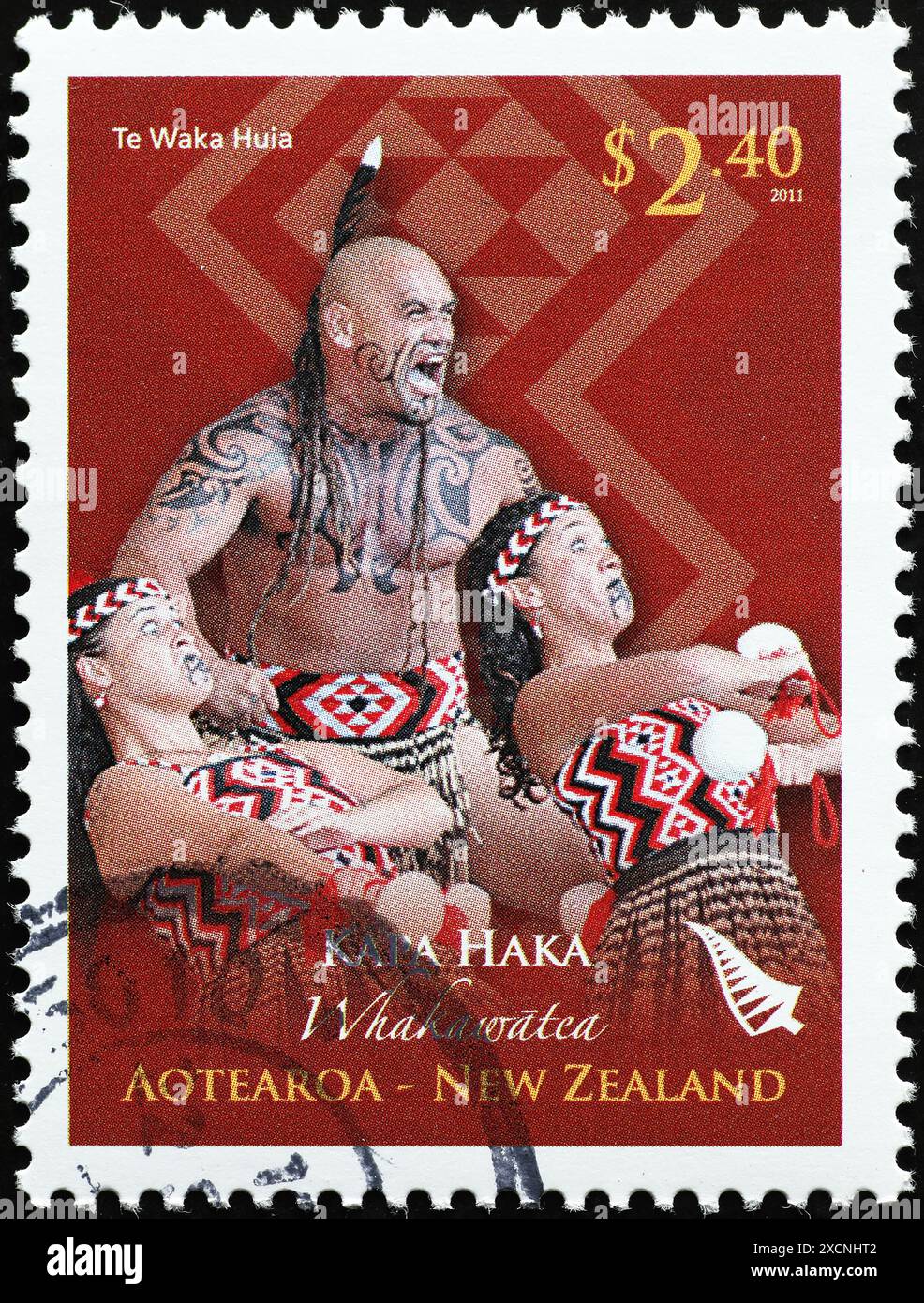 Danse maori Kapa haka sur timbre-poste néo-zélandais Banque D'Images