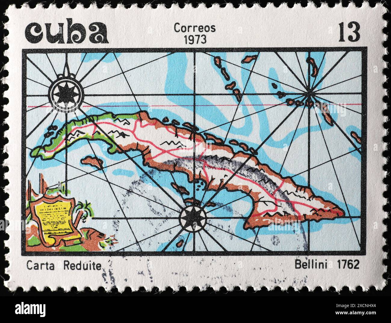 Ancienne carte de Cuba sur timbre-poste Banque D'Images