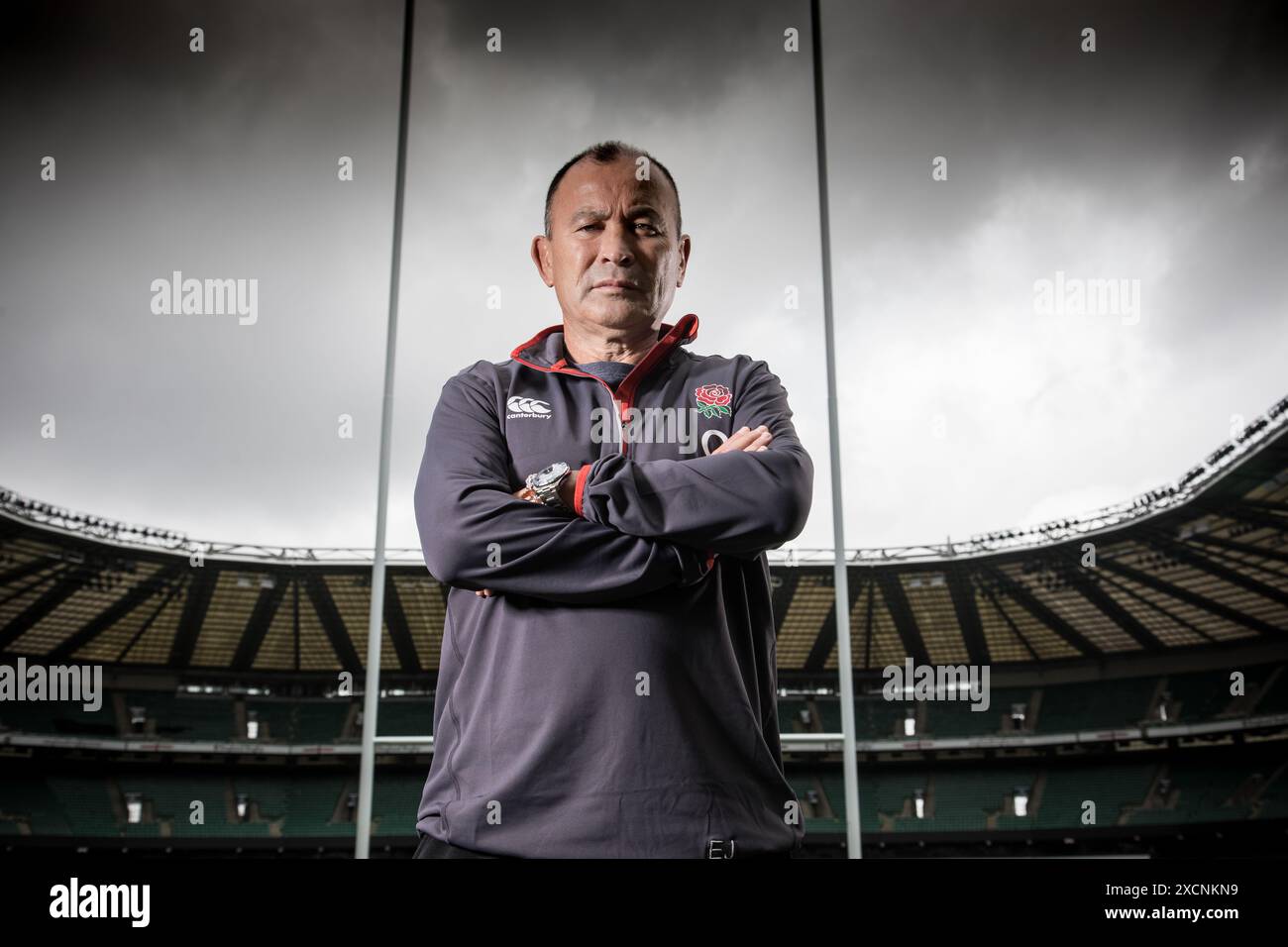 Eddie Jones, entraîneur de rugby de l'Angleterre, séance de portrait photographiée au Twickenham Stadium, Londres, Angleterre. Banque D'Images