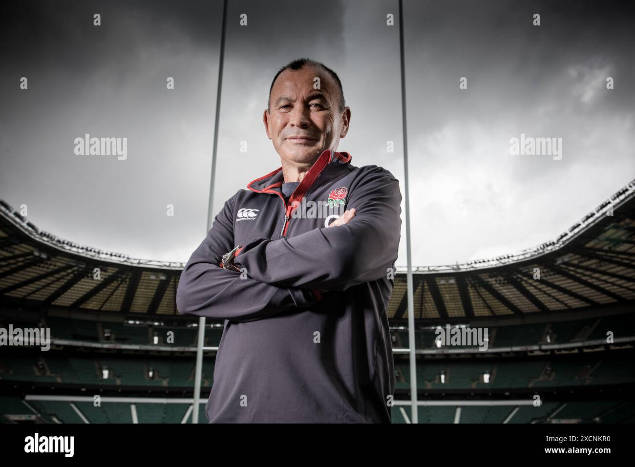 Eddie Jones, entraîneur de rugby de l'Angleterre, séance de portrait photographiée au Twickenham Stadium, Londres, Angleterre. Banque D'Images