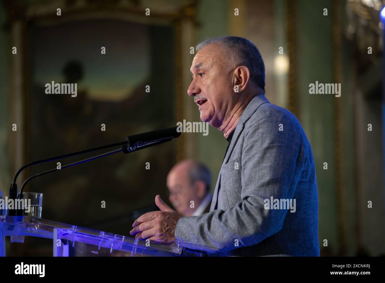 Madrid, Espagne. 17 juin 2024. Pepe Álvarez, secrétaire général du syndicat des travailleurs de l’UGT lors d’un petit déjeuner informatif ce matin à Madrid. Crédit : D. Canales Carvajal/Alamy Live News Banque D'Images